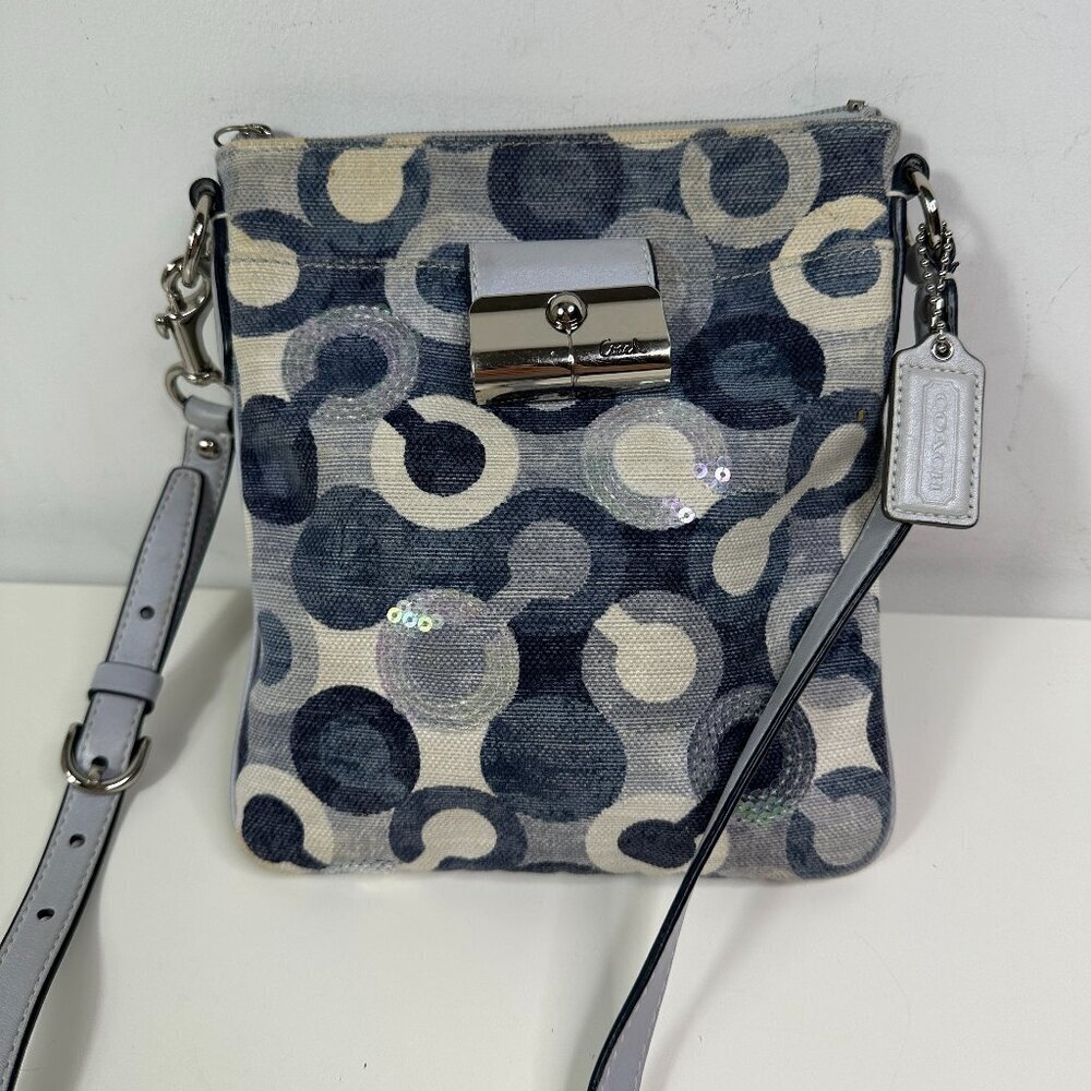 Coach Kristin Swing Bag Crossbody Sequin Signature Blue 43725